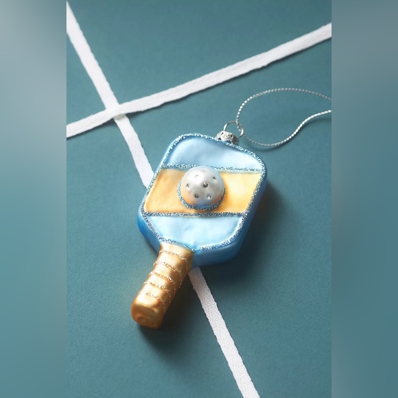 Anthropologie Pickleball Paddle Glass Ornament Raquet Sports Racket Blue NWT - Picture 2 of 5